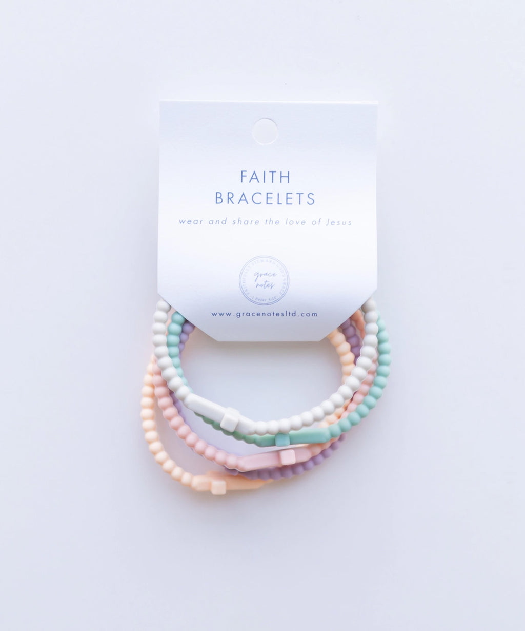 Faith Silicone Cross Bracelets, Pastel Multicolor Pack of 5