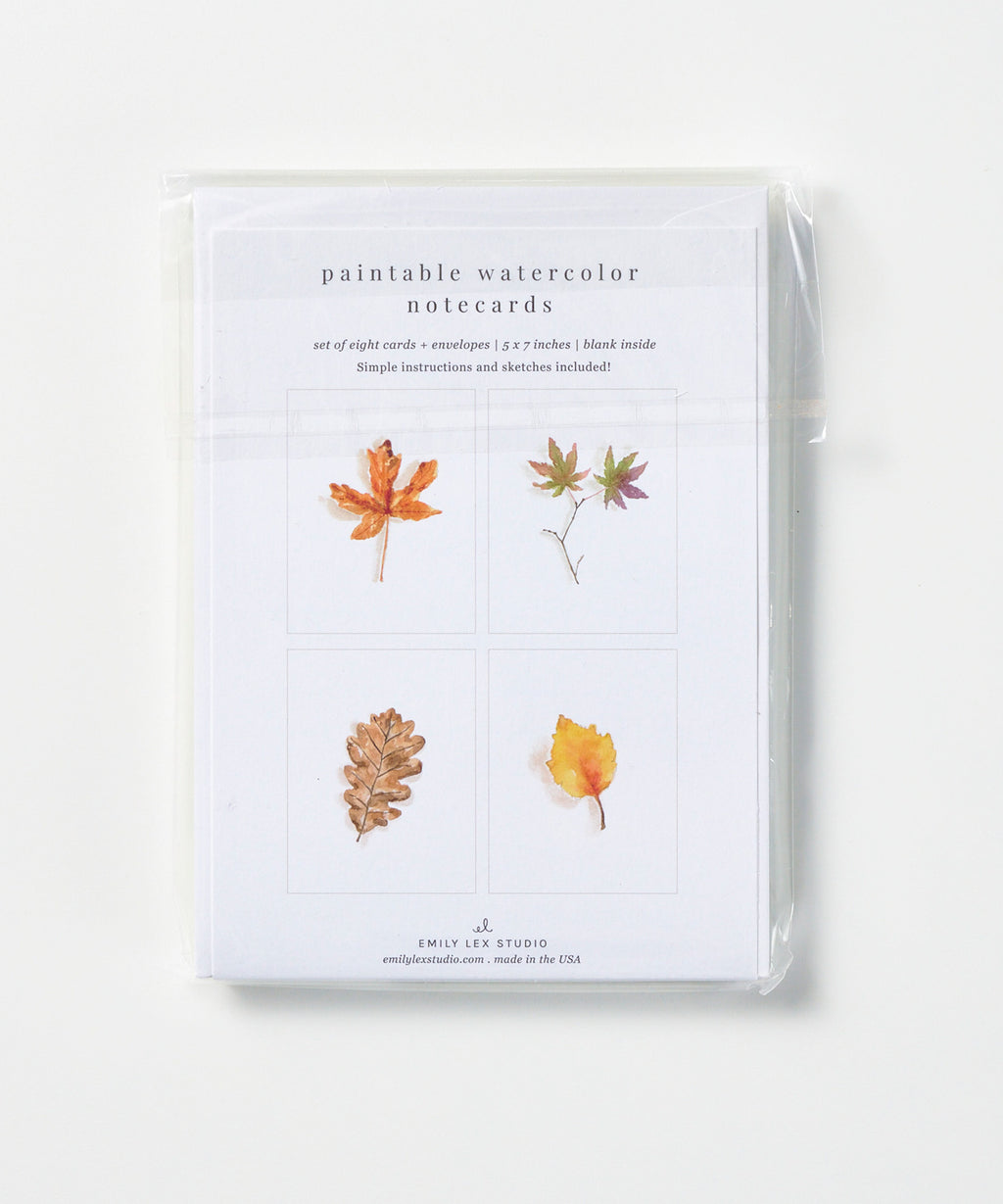 Fall Leaves Paintable Watercolor Notecard Set