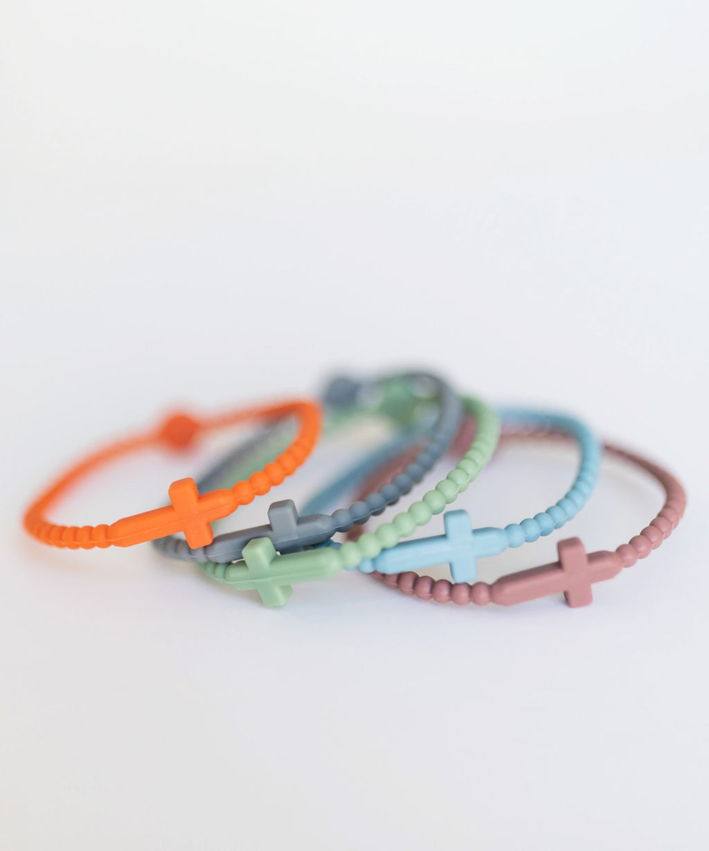 Faith Silicone Cross Bracelets, Pebble Multicolor Pack of 5