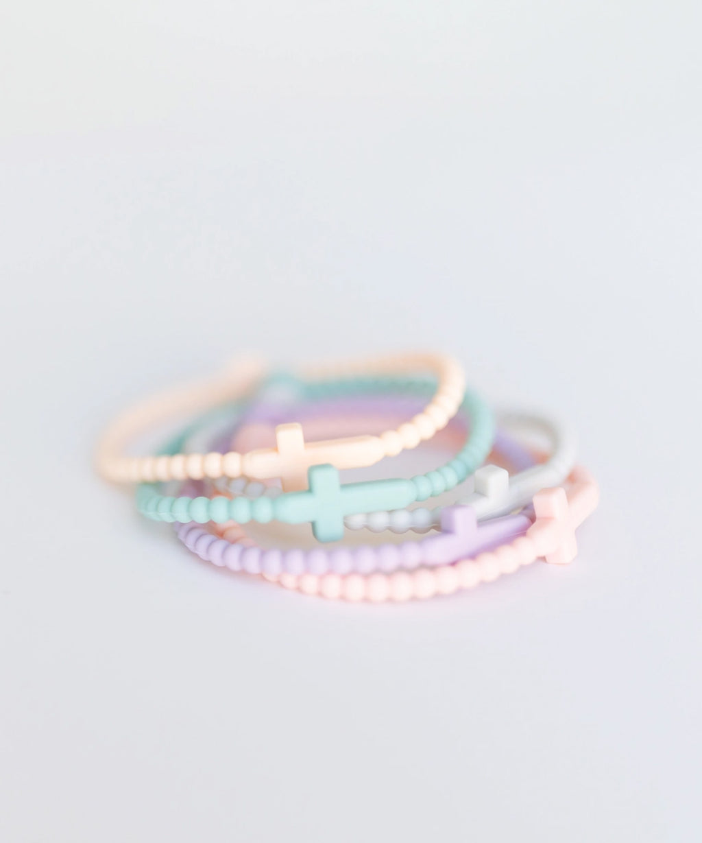 Faith Silicone Cross Bracelets, Pastel Multicolor Pack of 5