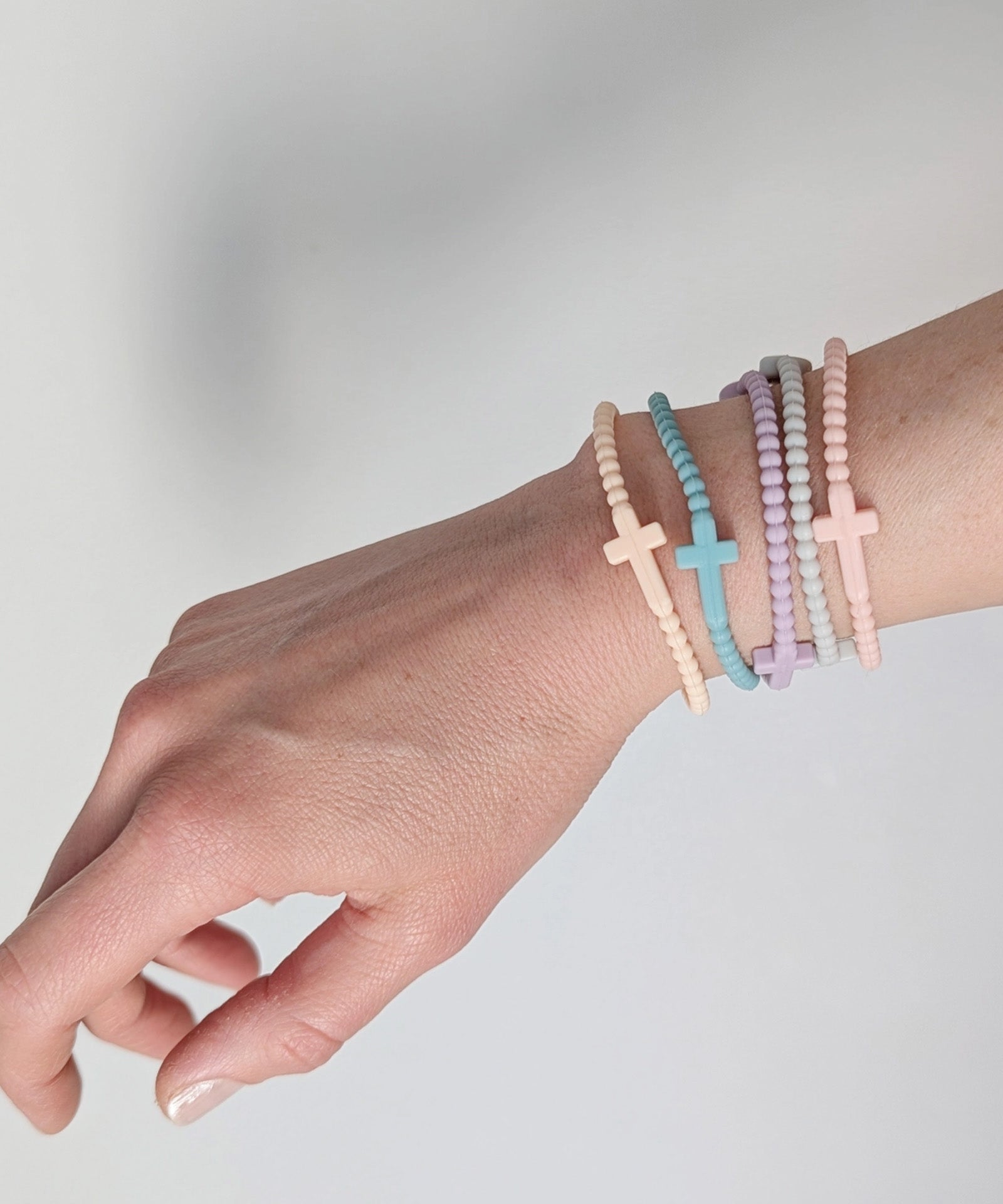Faith Silicone Cross Bracelets, Pastel Multicolor Pack of 5