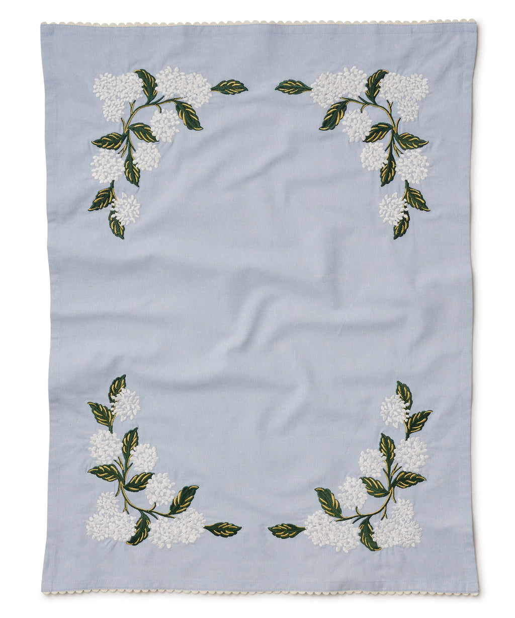 Hydrangea Embroidered Tea Towel