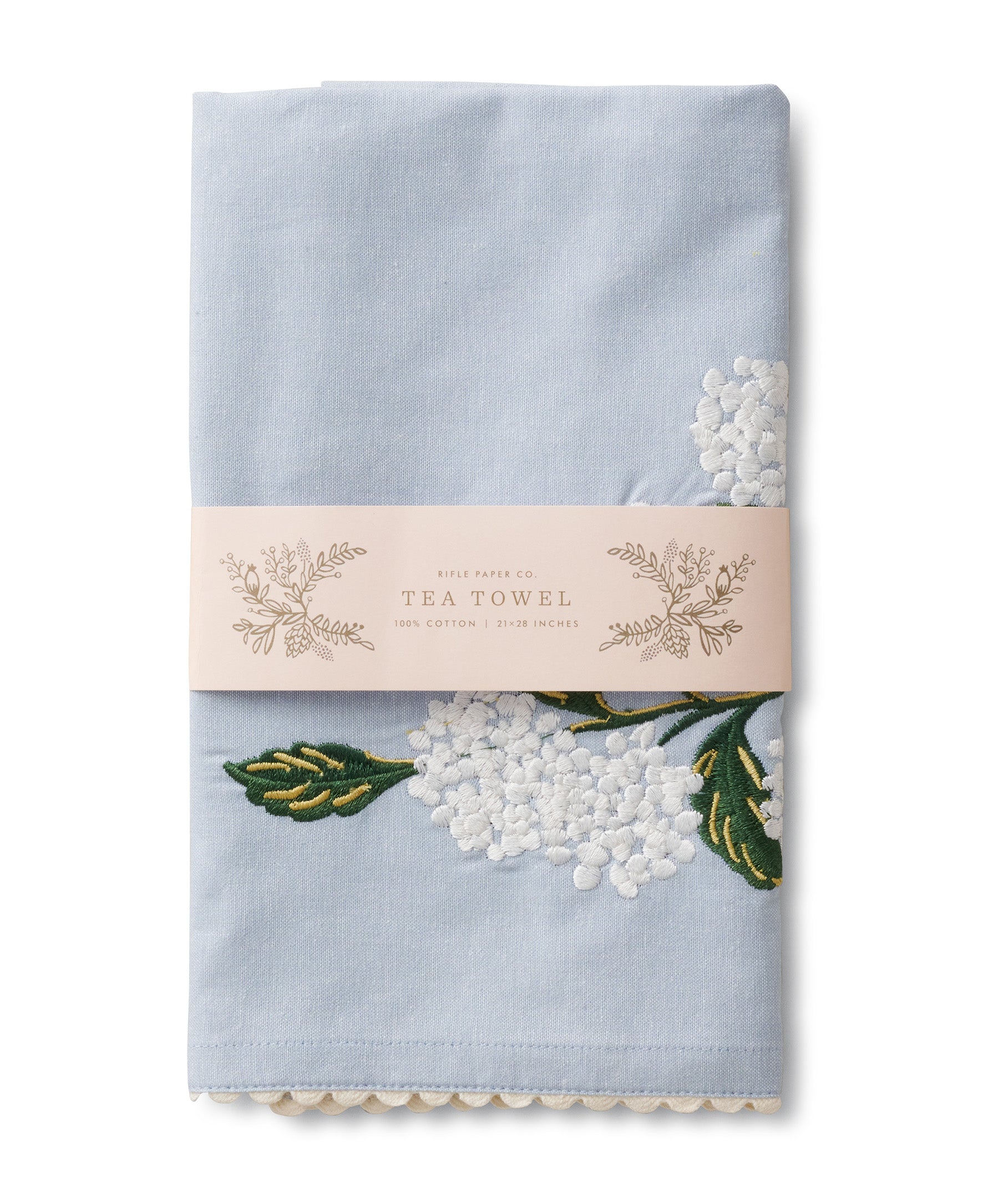 Hydrangea Embroidered Tea Towel